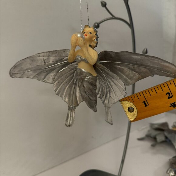 Silver Butterfly Fairies Pearl Set (5) Christmas Ornament Resin Holiday RARE - Picture 15 of 16